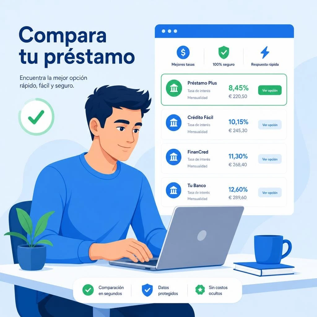 Usuario comparando préstamos rápidos online antes de solicitar